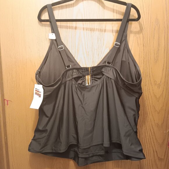 Time and Tru women's plus size rich black swim tankini top sz 3X / 24W - 26W NWT - Picture 2 of 15